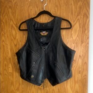 Harley Davidson Leather Vest Black Womens Laced Sz XL
